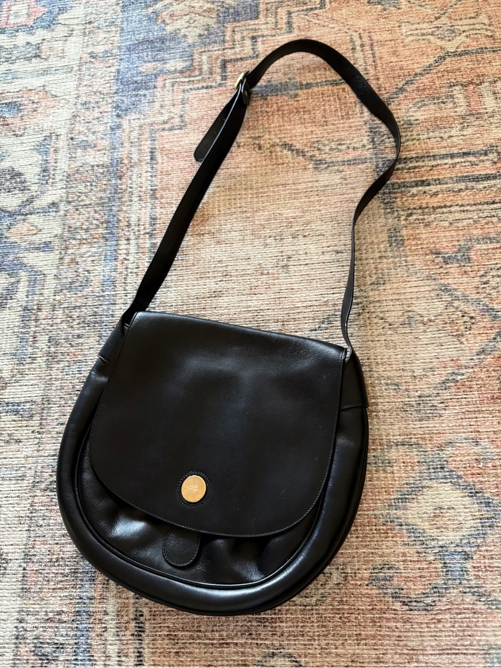 Authentic Vintage Ferragamo Black Leather Crossbody Saddle Bag